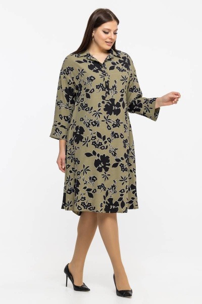 А-силуэтное платье из вискозы с рубашечной застежкой Avila 0916 оливковый - фото 11