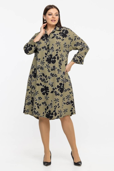 А-силуэтное платье из вискозы с рубашечной застежкой Avila 0916 оливковый - фото 10