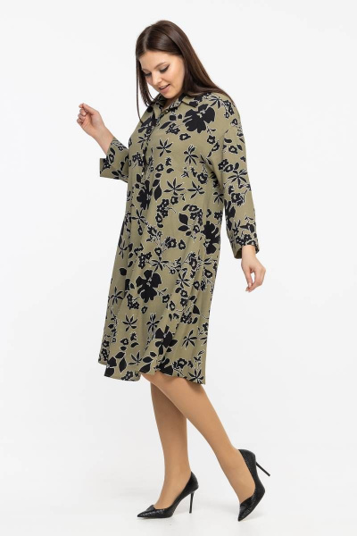 А-силуэтное платье из вискозы с рубашечной застежкой Avila 0916 оливковый - фото 9