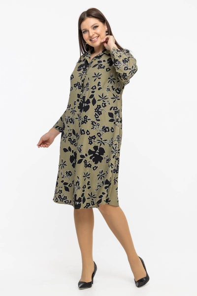 А-силуэтное платье из вискозы с рубашечной застежкой Avila 0916 оливковый - фото 8