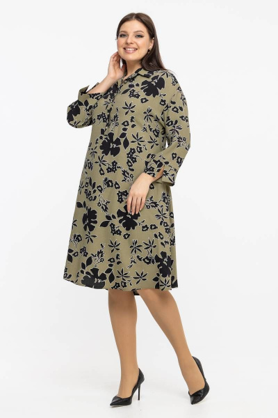 А-силуэтное платье из вискозы с рубашечной застежкой Avila 0916 оливковый - фото 7