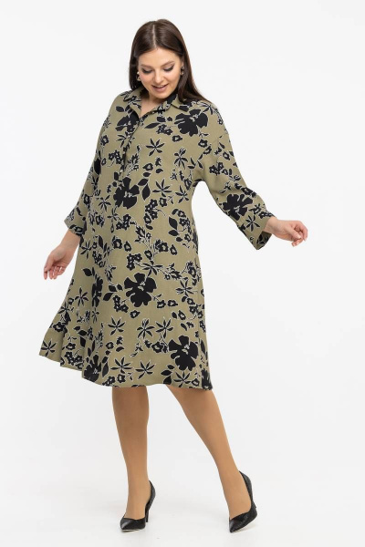 А-силуэтное платье из вискозы с рубашечной застежкой Avila 0916 оливковый - фото 6