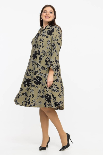 А-силуэтное платье из вискозы с рубашечной застежкой Avila 0916 оливковый - фото 5