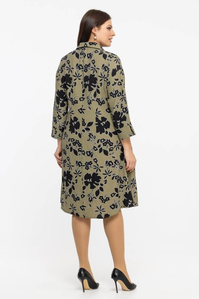 А-силуэтное платье из вискозы с рубашечной застежкой Avila 0916 оливковый - фото 3