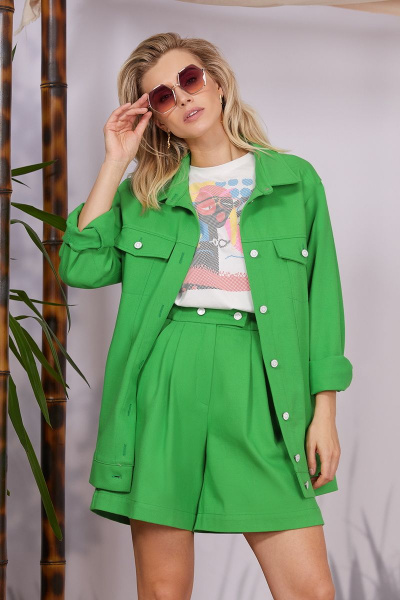 Демисезонная джинсовая куртка с дизайнерской печатью NiV NiV 2335 ярко-зеленый - фото 4