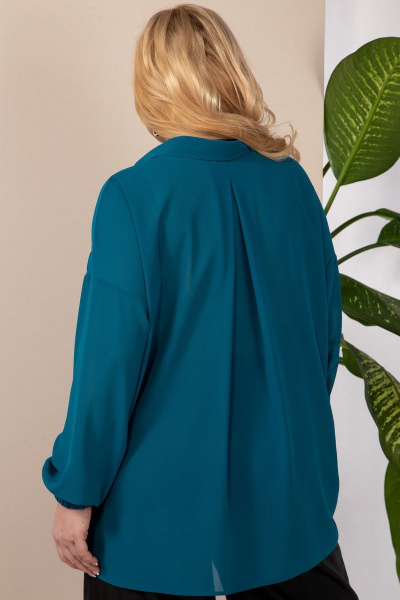 Демисезонная бирюзовая блуза со спущенным плечом и резинкой Anastasia 963 морская_волна - фото 7