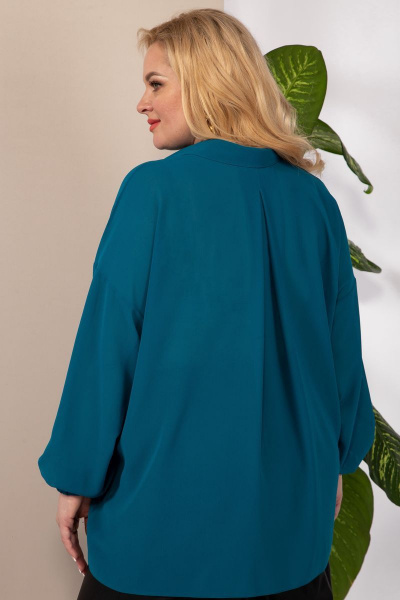 Демисезонная бирюзовая блуза со спущенным плечом и резинкой Anastasia 963 морская_волна - фото 6