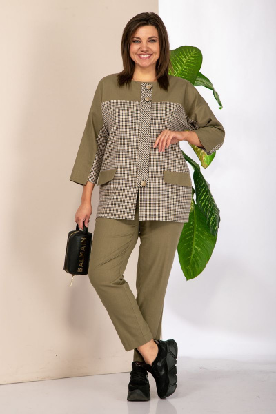 Блуза, брюки Anastasia 964 олива - фото 1