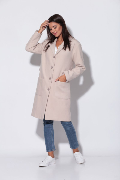 Длинный удлиненный жакет из пальтовой ткани с воротником и лацканами Fortuna ШЖ 1685 бежевый - фото 2