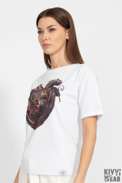 Классическая белая футболка из хлопка с принтом Kivviwear 4026.102 - фото 9