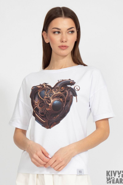 Классическая белая футболка из хлопка с принтом Kivviwear 4026.102 - фото 1