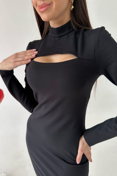 Облегающее мини-платье из трикотажа с разрезом по груди THE.WOMAN 0045 черный - фото 2