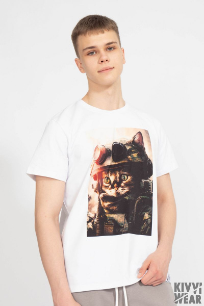 Круглогодичная белая футболка из хлопка и трикотажа Kivviwear 1010.14 - фото 1