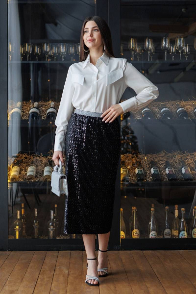 Юбка короткая в пайетки с ярким поясом для праздника Ivera 4026 черный - фото 7