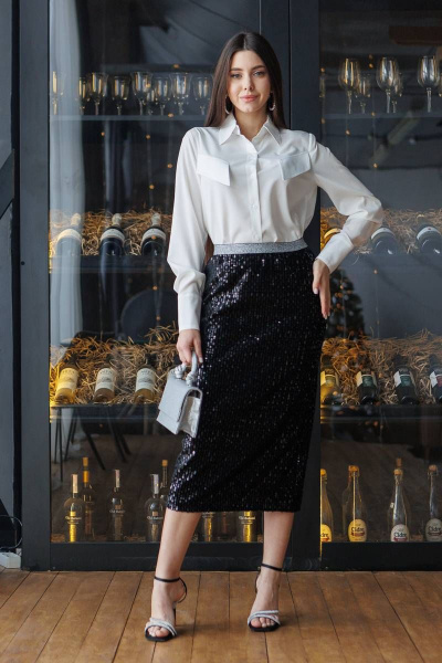 Юбка короткая в пайетки с ярким поясом для праздника Ivera 4026 черный - фото 6