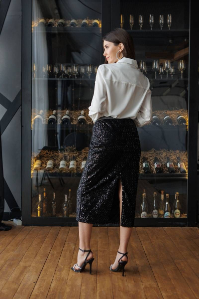 Юбка короткая в пайетки с ярким поясом для праздника Ivera 4026 черный - фото 4