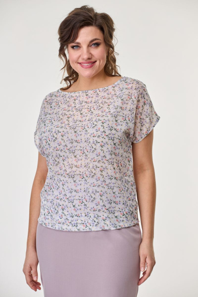 Блуза, юбка T&N 7361 пудра_темная+«нежный_принт» - фото 3