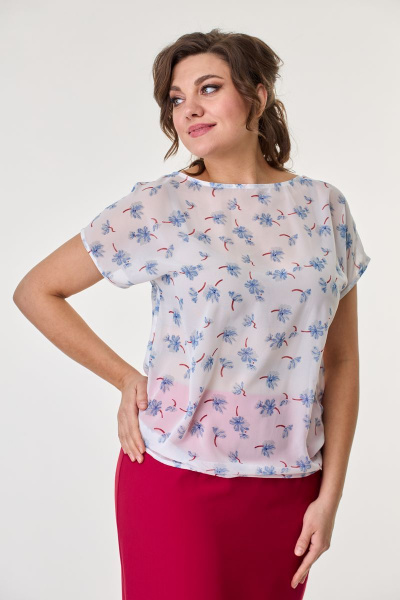 Блуза, юбка T&N 7361 красный+белый«василек» - фото 3