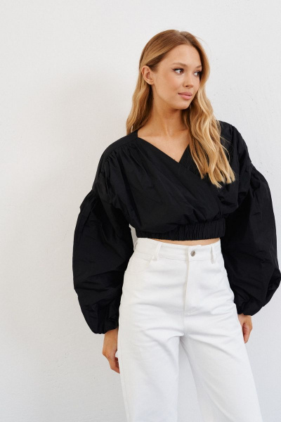 Блуза укороченная с складками и воротником V из текстиля ANNETE A616/1 - фото 1