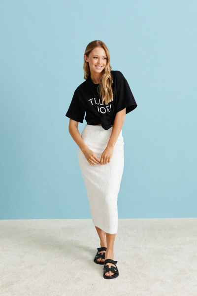 Белая трикотажная юбка с узором и комфортной посадкой ANNETE A256 - фото 6