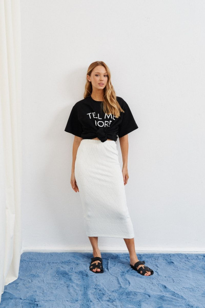 Белая трикотажная юбка с узором и комфортной посадкой ANNETE A256 - фото 2