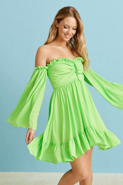 Платье из яркого текстиля с прорезными узорами и воланом ANNETE A3177 - фото 2