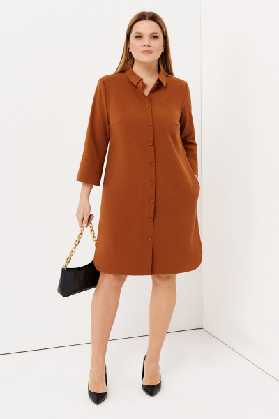 Лаконичное платье прямого кроя с патой и разрезами Панда 47781z горчичный - фото 1
