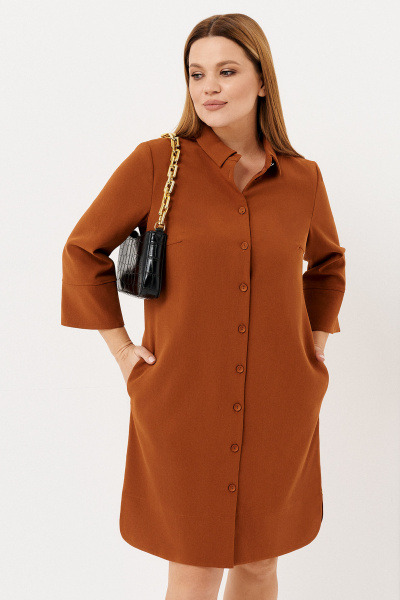 Лаконичное платье прямого кроя с патой и разрезами Панда 47781z горчичный - фото 2