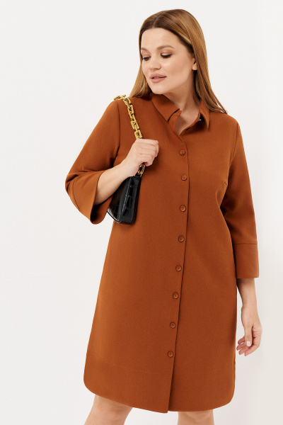 Лаконичное платье прямого кроя с патой и разрезами Панда 47781z горчичный - фото 3