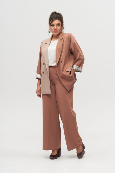 Белая блуза из текстиля с прямым силуэтом и отворотами Anelli 1082 белый - фото 5