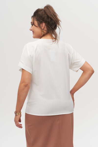 Белая блуза из текстиля с прямым силуэтом и отворотами Anelli 1082 белый - фото 3