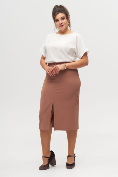 Белая блуза из текстиля с прямым силуэтом и отворотами Anelli 1082 белый - фото 2