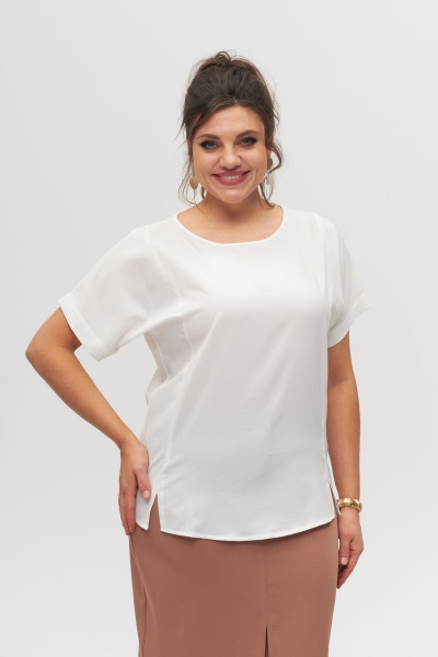 Белая блуза из текстиля с прямым силуэтом и отворотами Anelli 1082 белый - фото 1