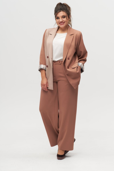 Коричневые прямые брюки с высокой посадкой из текстиля Anelli 1315.2 капучино - фото 1