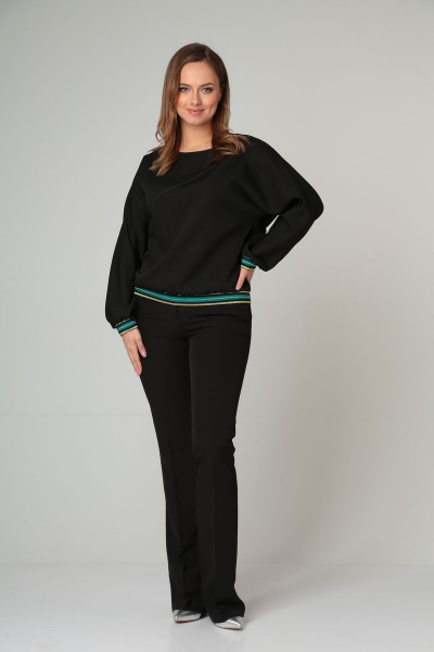 Блуза приталенная из вискозы с V-образным вырезом Modema м.540/2 черный+золото - фото 3