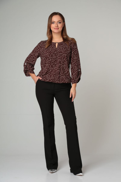Демисезонная блузка с разрезами и отделкой из текстиля Modema м.703/1 коричневый - фото 4