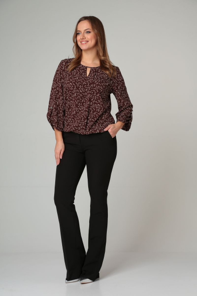 Демисезонная блузка с разрезами и отделкой из текстиля Modema м.703/1 коричневый - фото 3