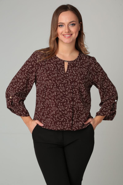 Демисезонная блузка с разрезами и отделкой из текстиля Modema м.703/1 коричневый - фото 2