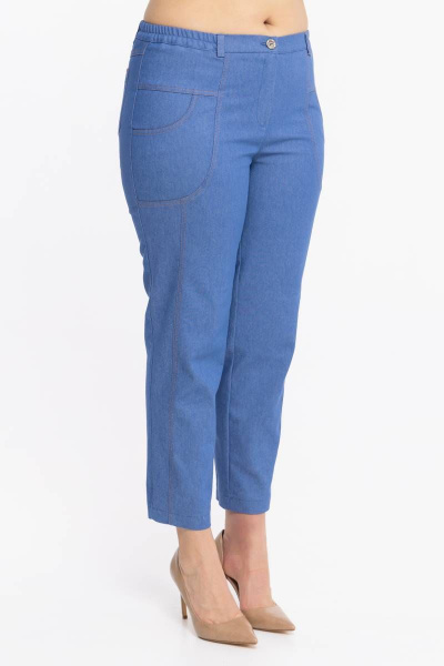 Брюки из хлопка со стрейчем, средняя посадка, зауженные к низу Avila 0224 светло-синий - фото 5