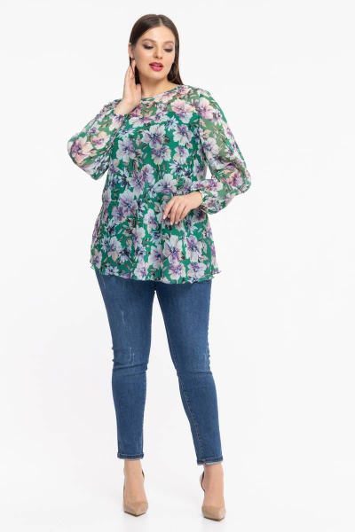 Демисезонная блуза из шифона с принтом и подкладкой Avila 0654 ярко-зеленый - фото 6