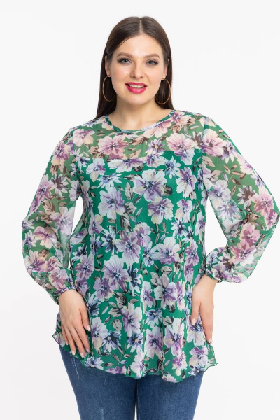 Демисезонная блуза из шифона с принтом и подкладкой Avila 0654 ярко-зеленый - фото 5