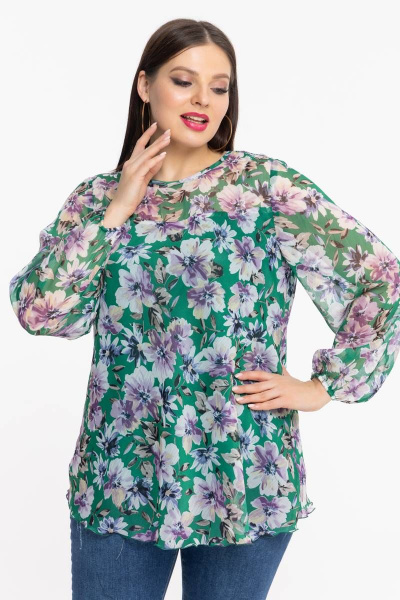 Демисезонная блуза из шифона с принтом и подкладкой Avila 0654 ярко-зеленый - фото 4