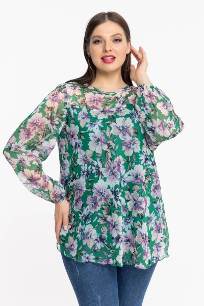 Демисезонная блуза из шифона с принтом и подкладкой Avila 0654 ярко-зеленый - фото 1