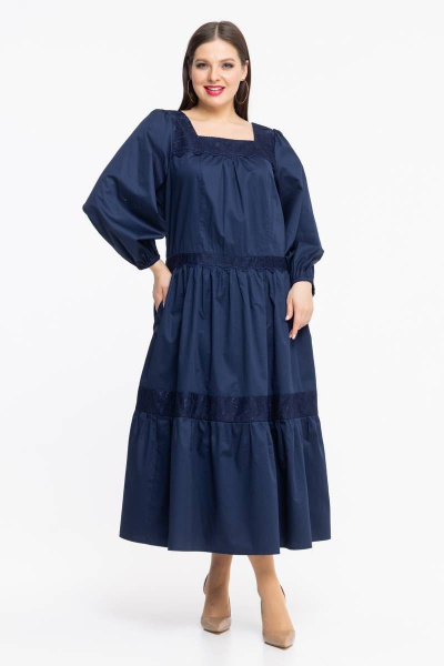 Платье свободного силуэта из хлопка с объемными рукавами Avila 0855 синий - фото 8