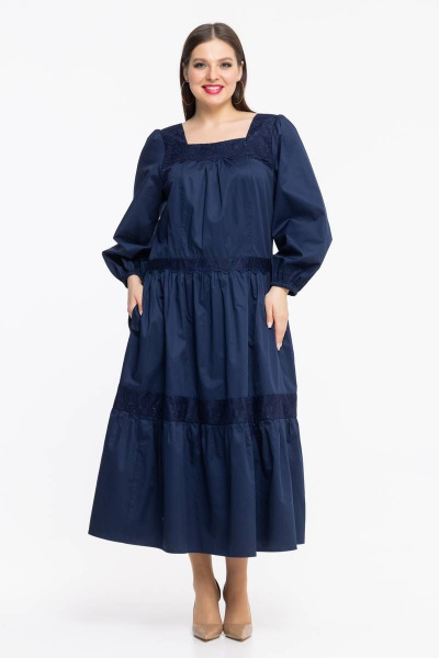 Платье свободного силуэта из хлопка с объемными рукавами Avila 0855 синий - фото 7