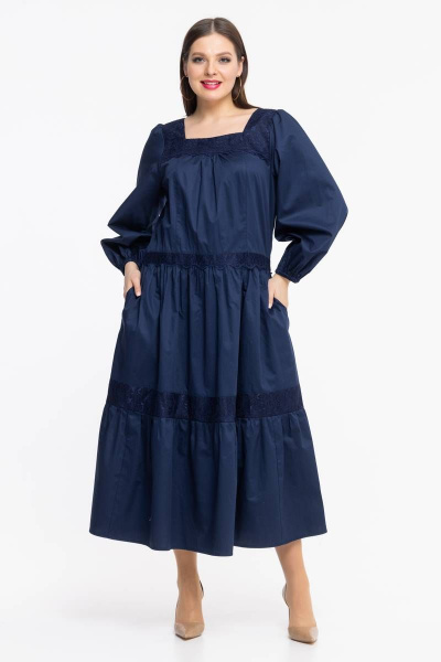 Платье свободного силуэта из хлопка с объемными рукавами Avila 0855 синий - фото 1