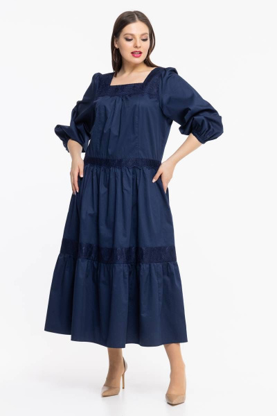 Платье свободного силуэта из хлопка с объемными рукавами Avila 0855 синий - фото 6