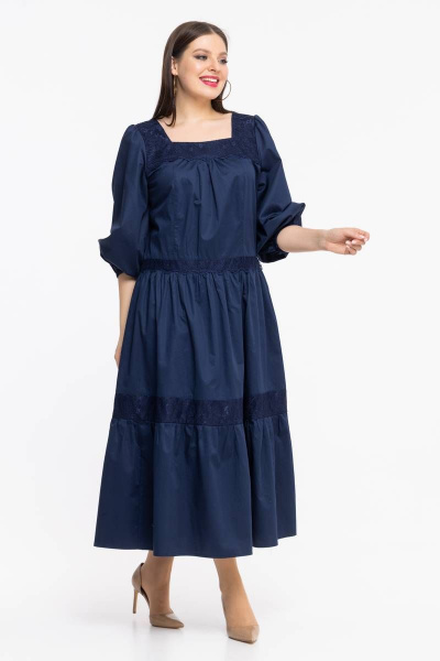 Платье свободного силуэта из хлопка с объемными рукавами Avila 0855 синий - фото 5