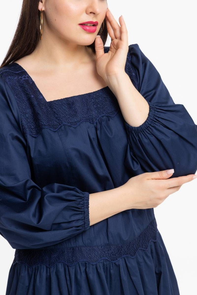 Платье свободного силуэта из хлопка с объемными рукавами Avila 0855 синий - фото 3