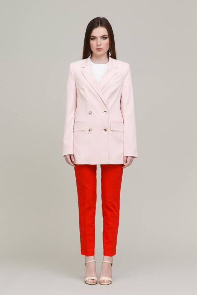 Жакет двубортный с прорезными карманами и клеткой Domna 8418 пудра - фото 4